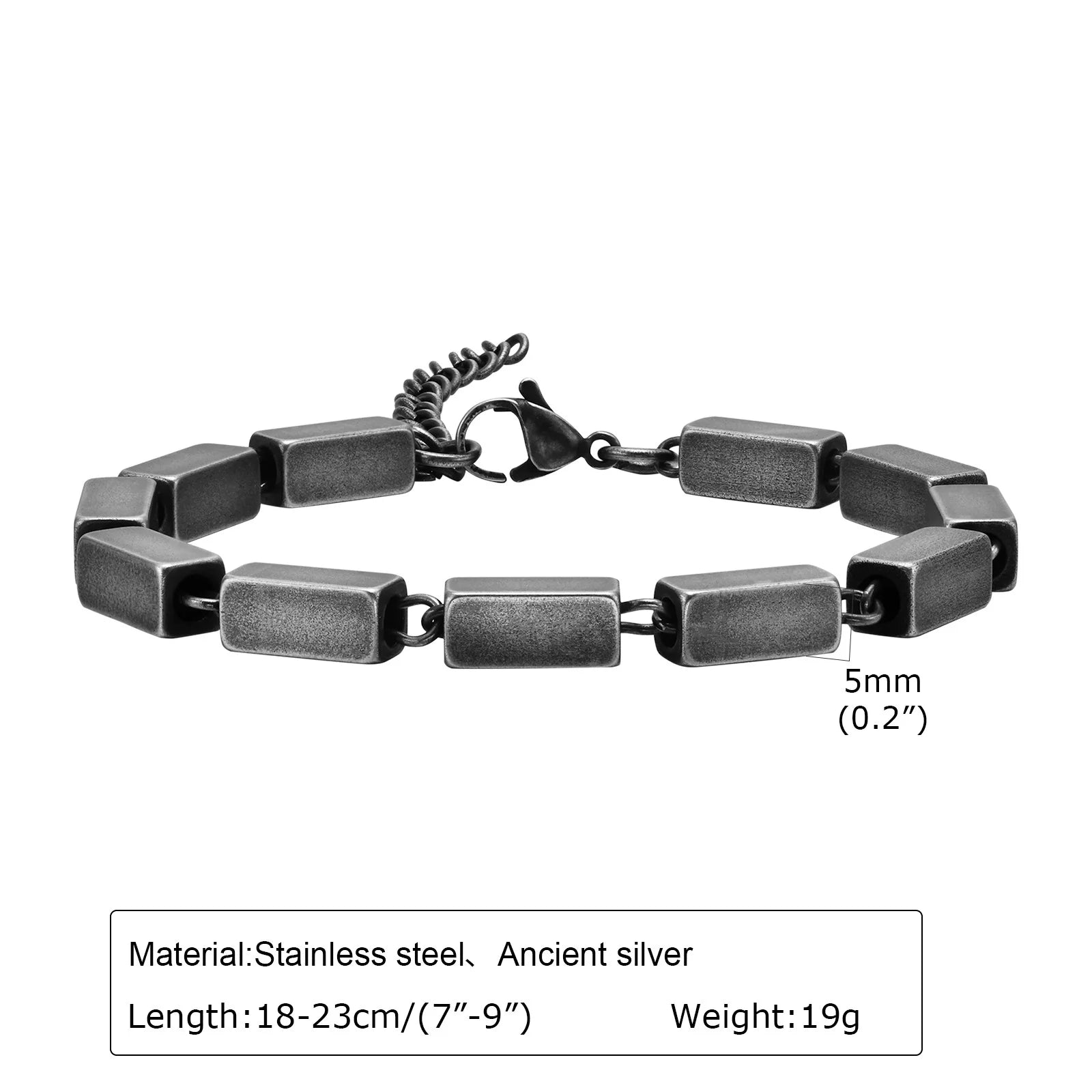 Vintage Square-Link Chain Bracelet – Matte Steel Finish