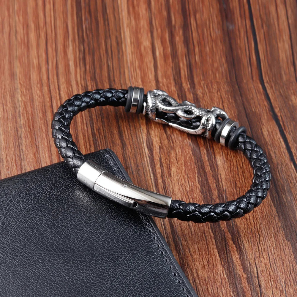 Rebel Skull Leather Bracelet – Braided Rope with Polished Steel | Gravín Rebel