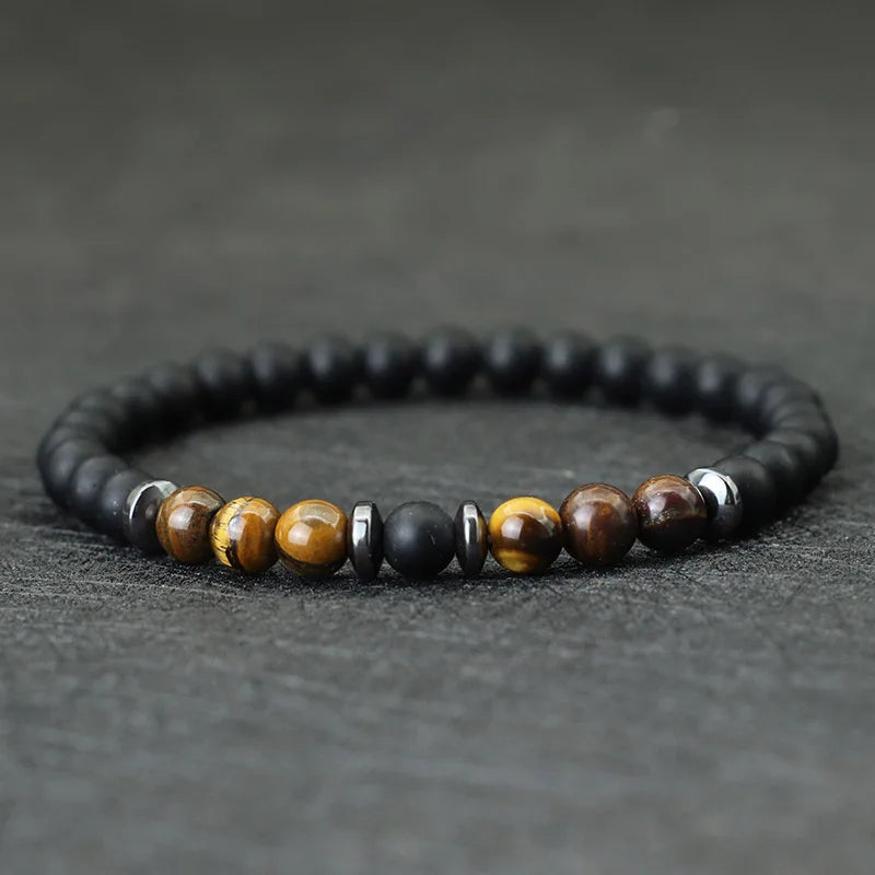 Noter | Minimalist 6mm Stone Beaded Bracelet – Onyx, Hematite, and Tiger’s Eye