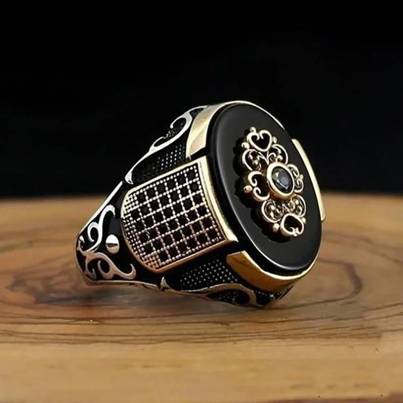 Classic Zircon Heritage Ring – Bold Retro Statement Jewelry for Men