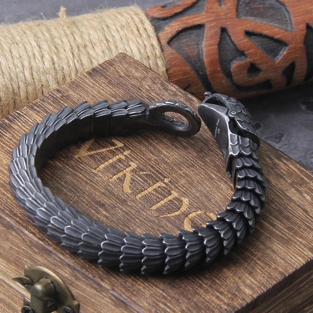 Gravín Ouroboros Snake Bracelet – 316L Black Steel Chain