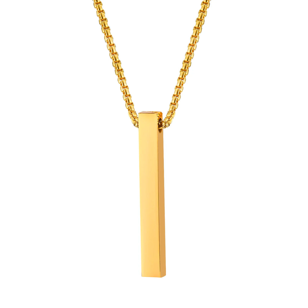 Minimalist Vertical Bar Necklace – Retro Stainless Steel Long Pendant for Men