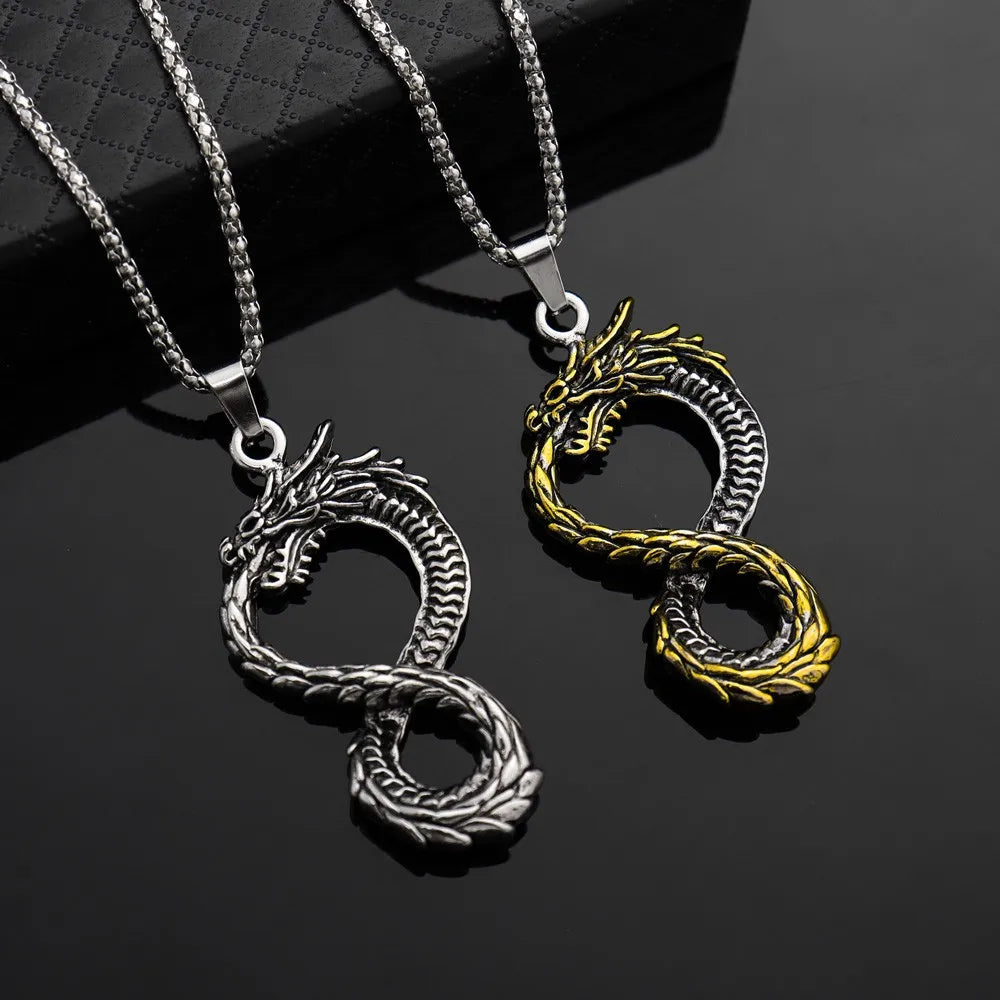 Infinity Dragon Pendant – Vintage Norse Necklace for Men