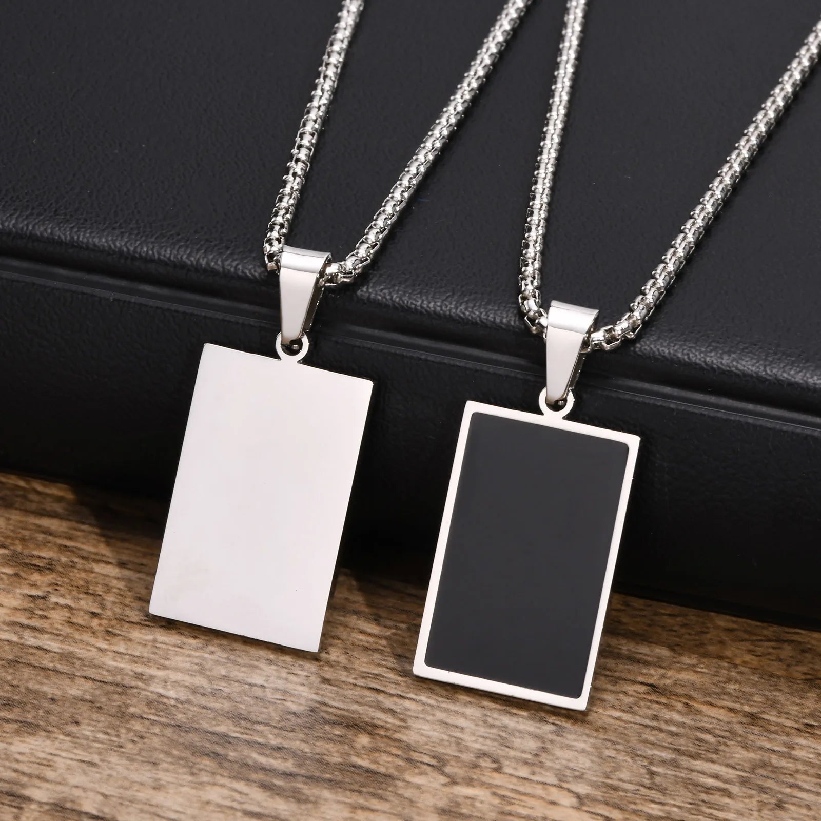 Geometric Black Bar Pendant – Waterproof Stainless Steel Necklace for Men
