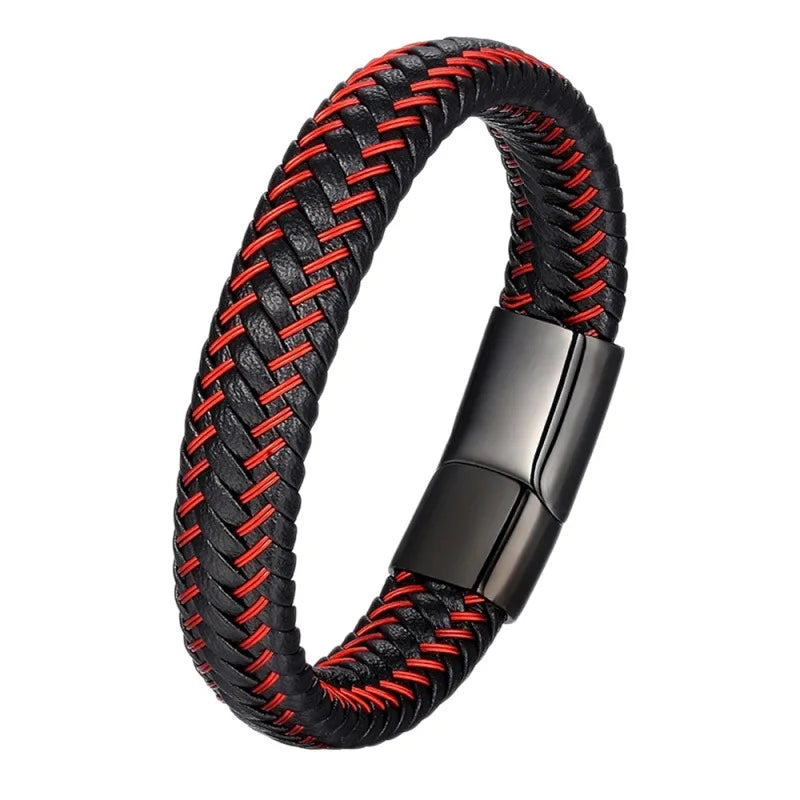 Inferno Pulse | Bold Red Braided Leather Bracelet for Men