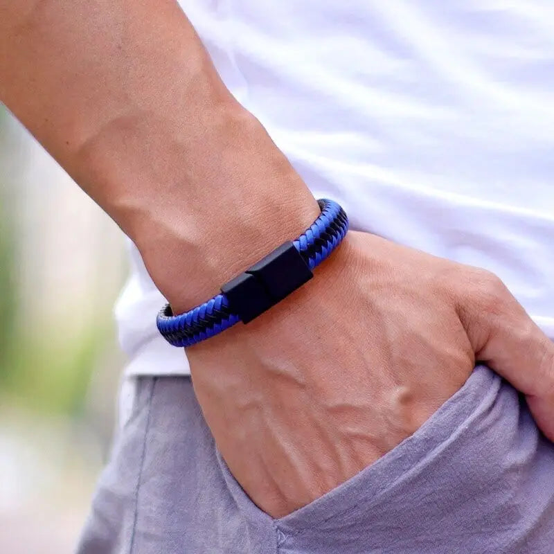 Locked in Style | Magnetic Braided Leather Bracelet for the Bold