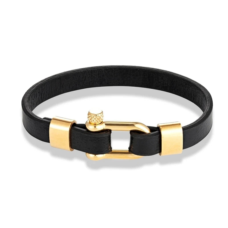 Industrial U-Lock Leather Bracelet – Gravín Steel Line