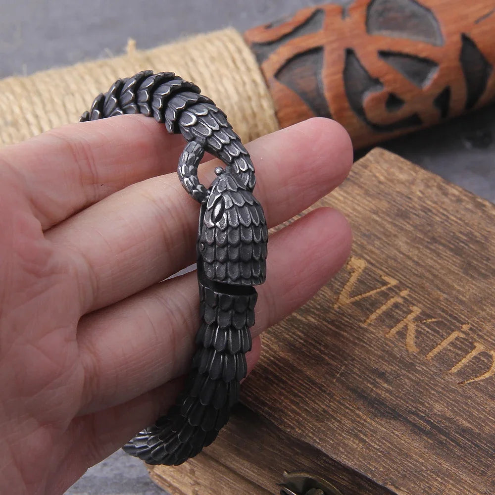 Gravín Ouroboros Snake Bracelet – 316L Black Steel Chain