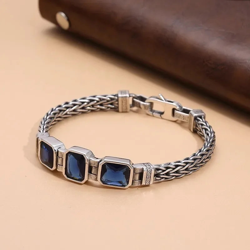 Royal Weave Bracelet – Vintage Silver & Sapphire-Blue Stones