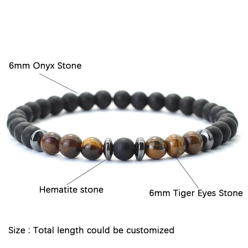 Noter | Minimalist 6mm Stone Beaded Bracelet – Onyx, Hematite, and Tiger’s Eye