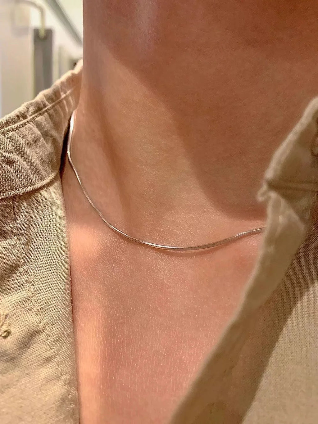 1.2mm Stainless Steel Snake Bone Chain – Minimalist Choker Necklace for Men