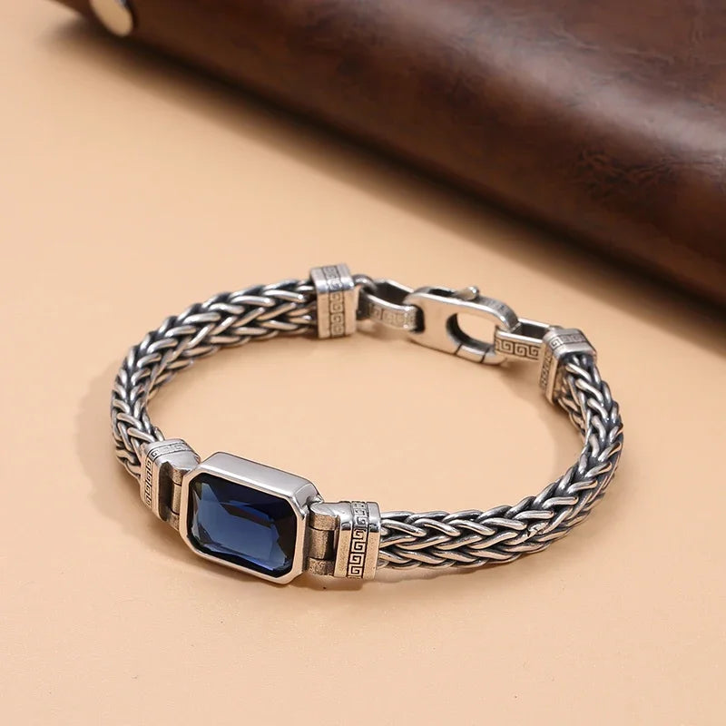 Royal Weave Bracelet – Vintage Silver & Sapphire-Blue Stones