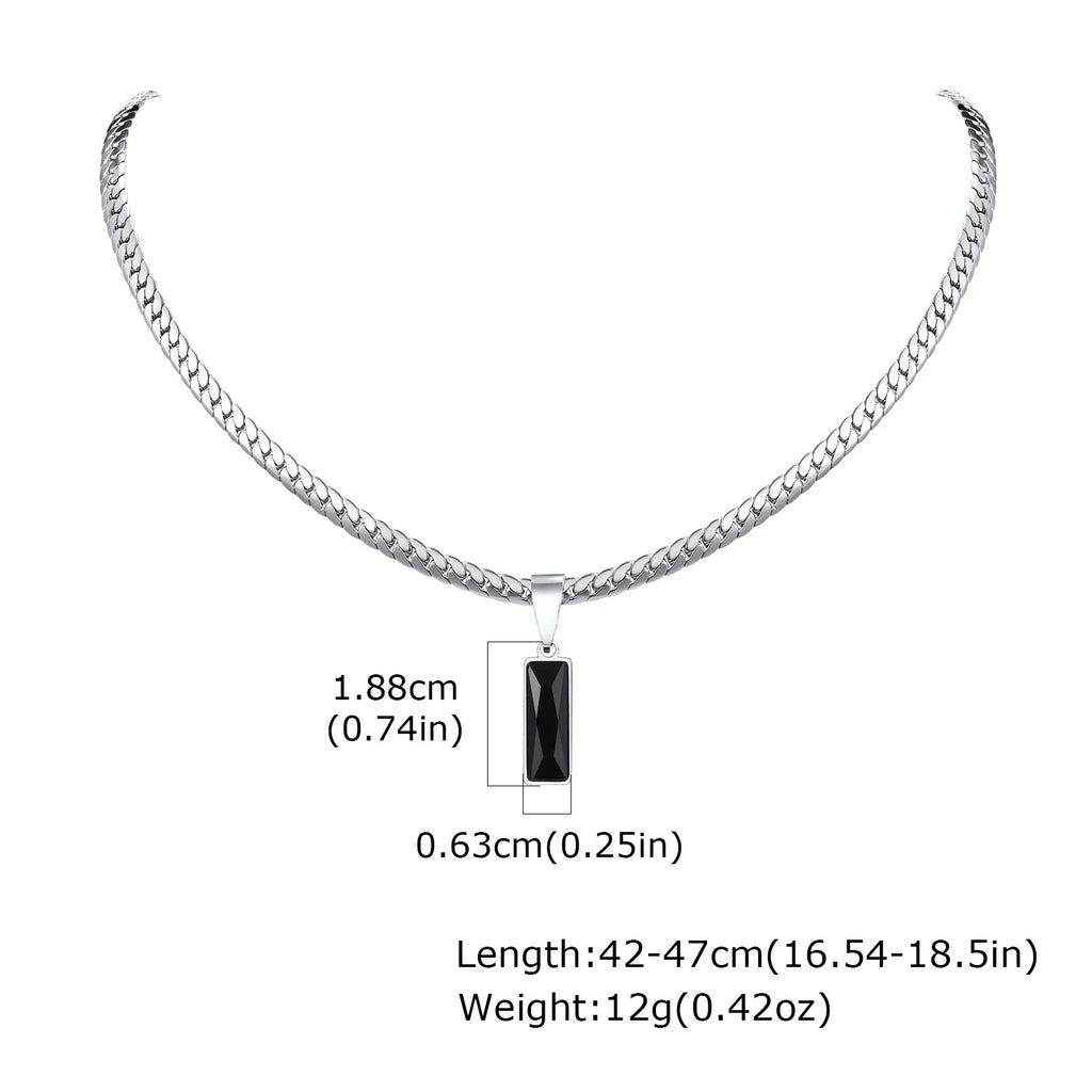 Cuban Chain Necklace with Blue Rectangle Pendant – Stainless Steel Geometric Hip Hop Jewelry for Men