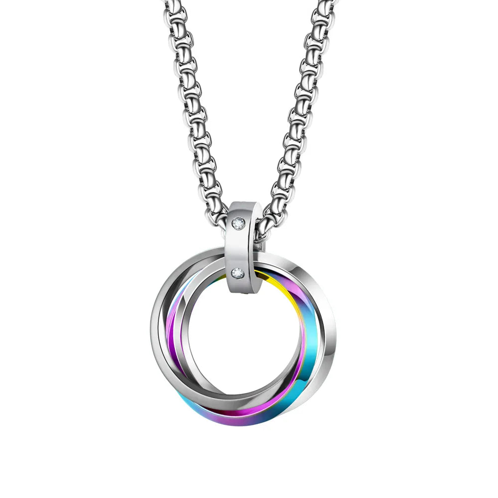 Triple Ring Pendant Necklace – Titanium Steel Hip-hop Chain for Men