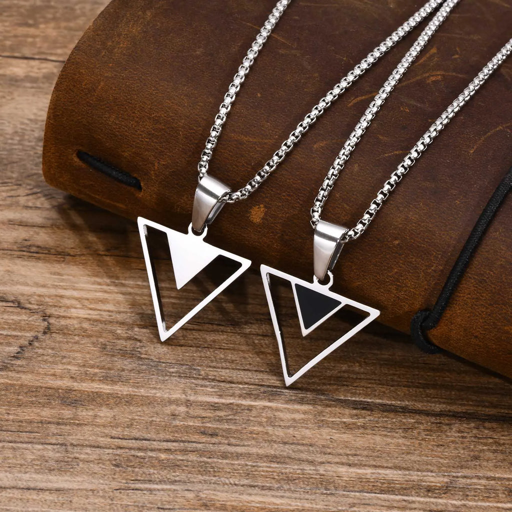 Geometric Black Bar Pendant – Waterproof Stainless Steel Necklace for Men