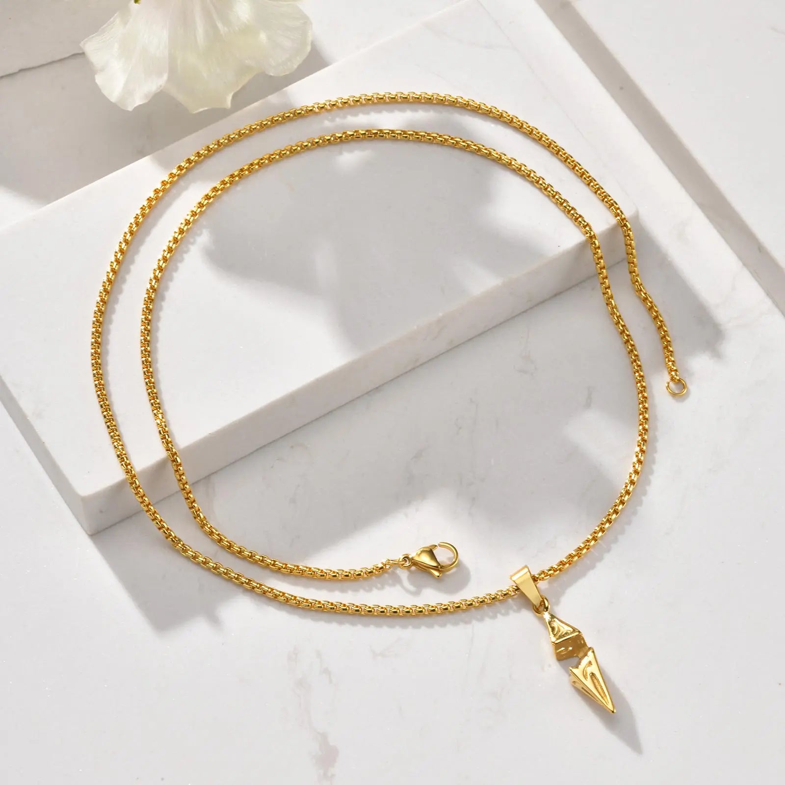 Geometric Rhombus Pendant with Zircon – Stainless Steel Necklace for Men & Women