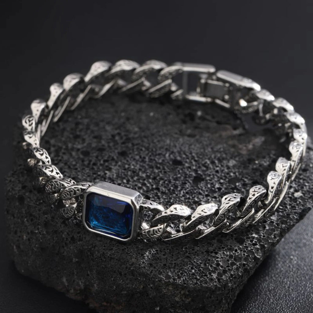 Gravín Cuban Chain Bracelet with Blue Gemstone – Bold Geometric Luxury