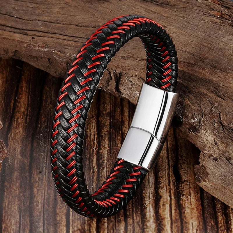 Inferno Pulse | Bold Red Braided Leather Bracelet for Men