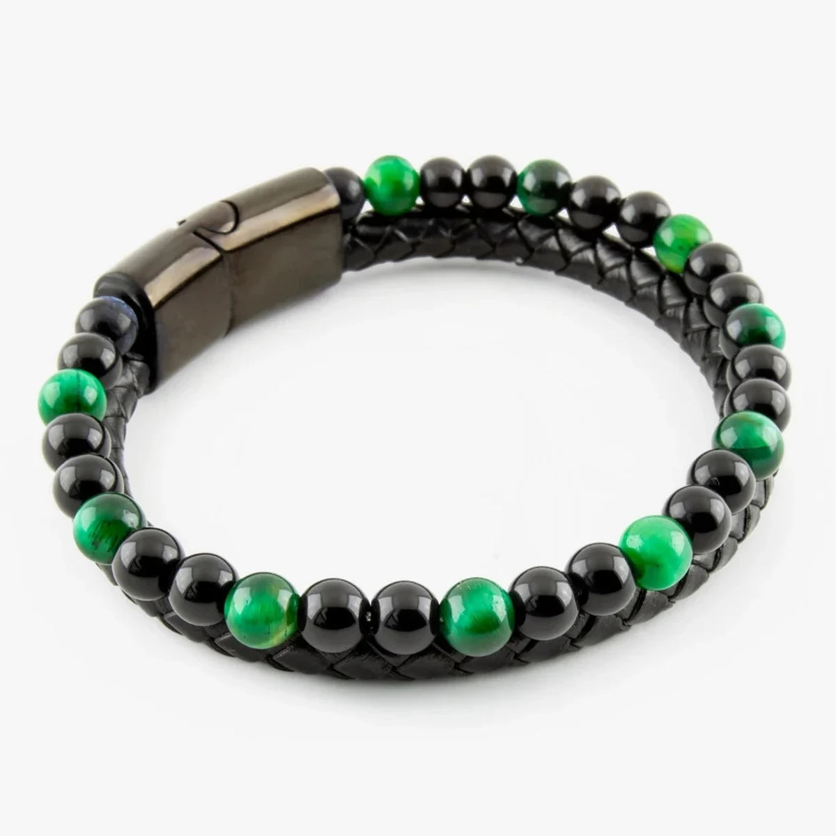 Dual Layer Stone & Leather Bracelet – Lava | Tiger Eye | Blue Stone | Gravín Core