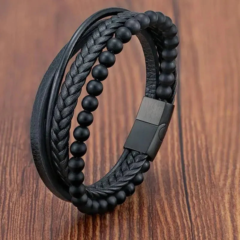 Gravín Steel Grip Leather Bracelet