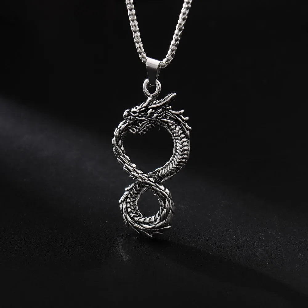 Infinity Dragon Pendant – Vintage Norse Necklace for Men