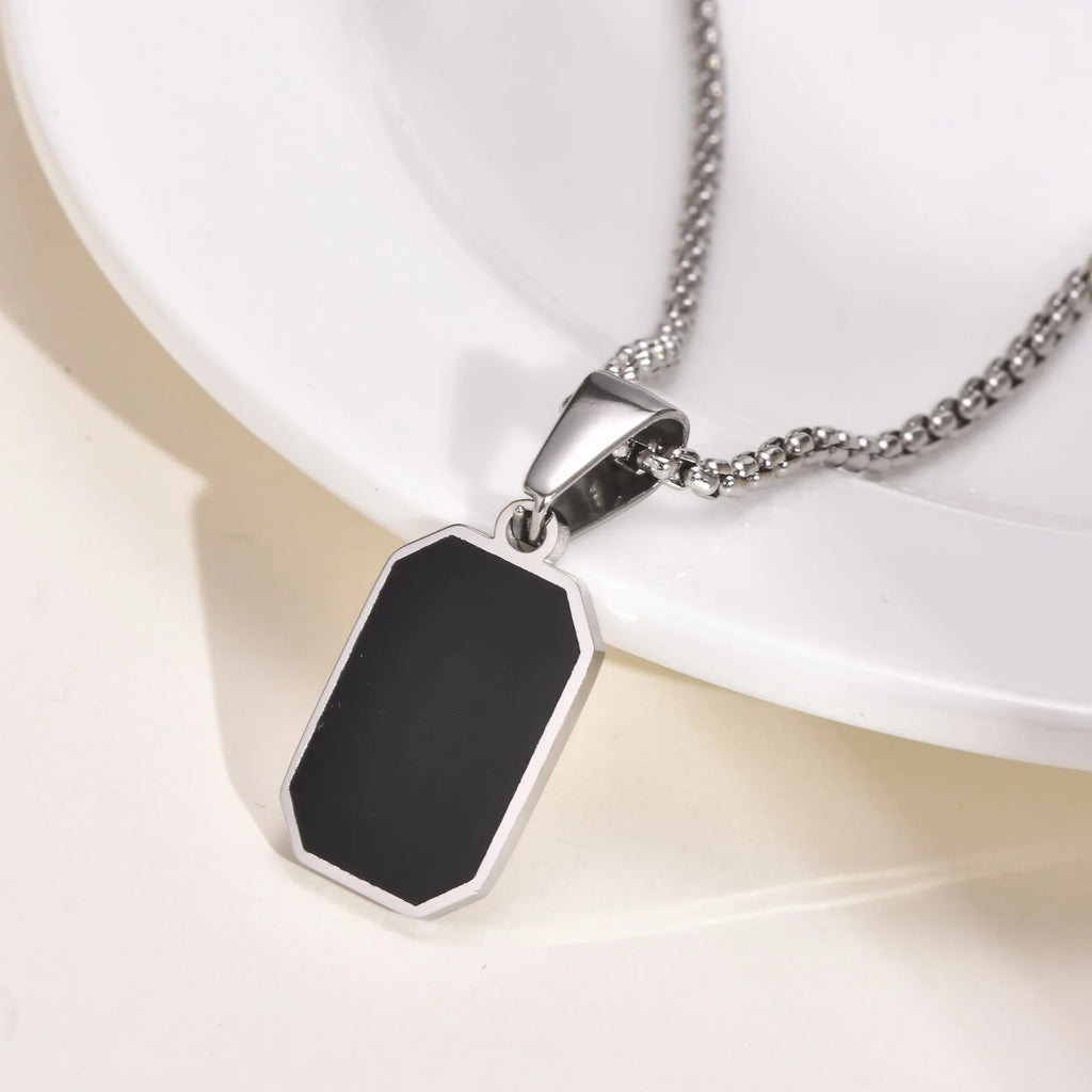 Geometric Black Bar Pendant – Waterproof Stainless Steel Necklace for Men