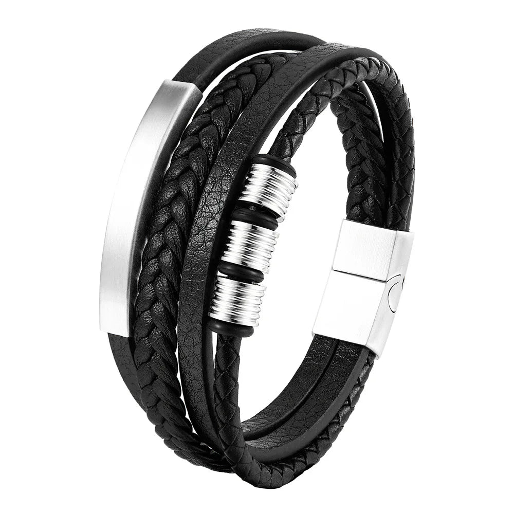 Gravín Steel Grip Leather Bracelet