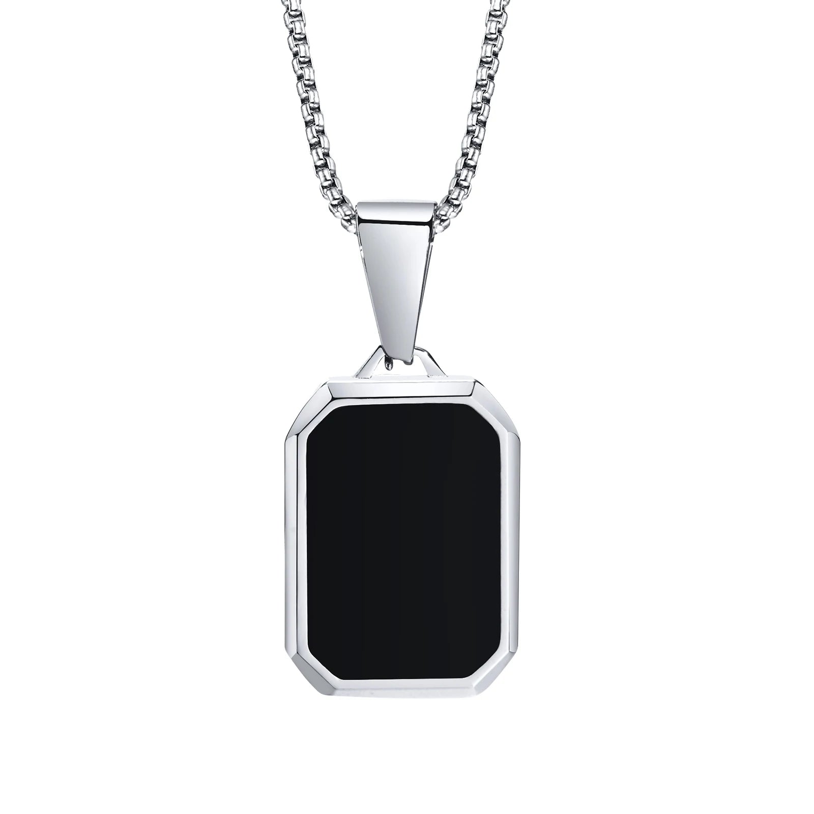 Geometric Turquoise Stone Pendant – Stainless Steel Necklace for Men