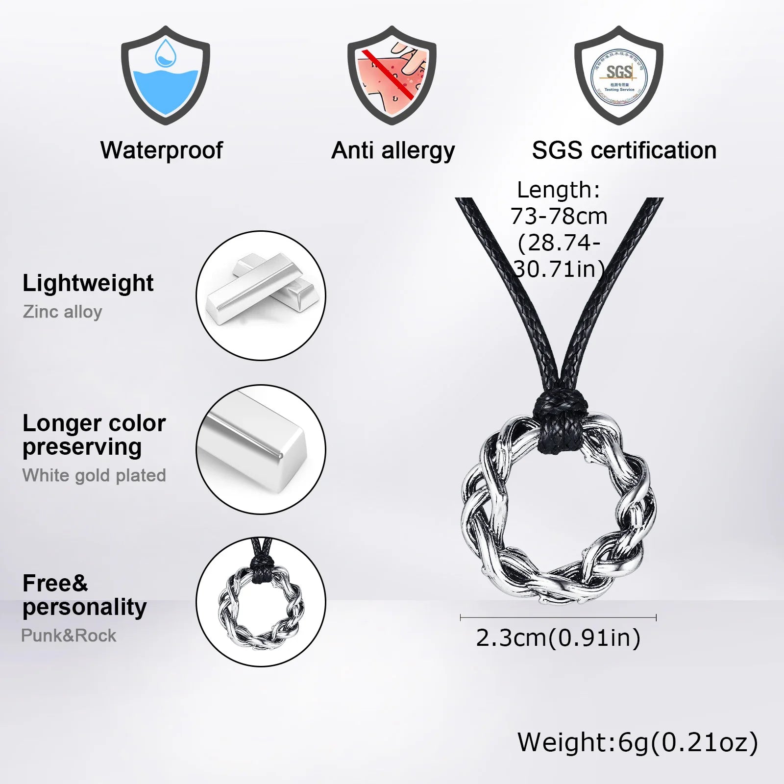 Crown of Thorns Pendant – Braided Wreath Necklace for Men (Vintage Finish