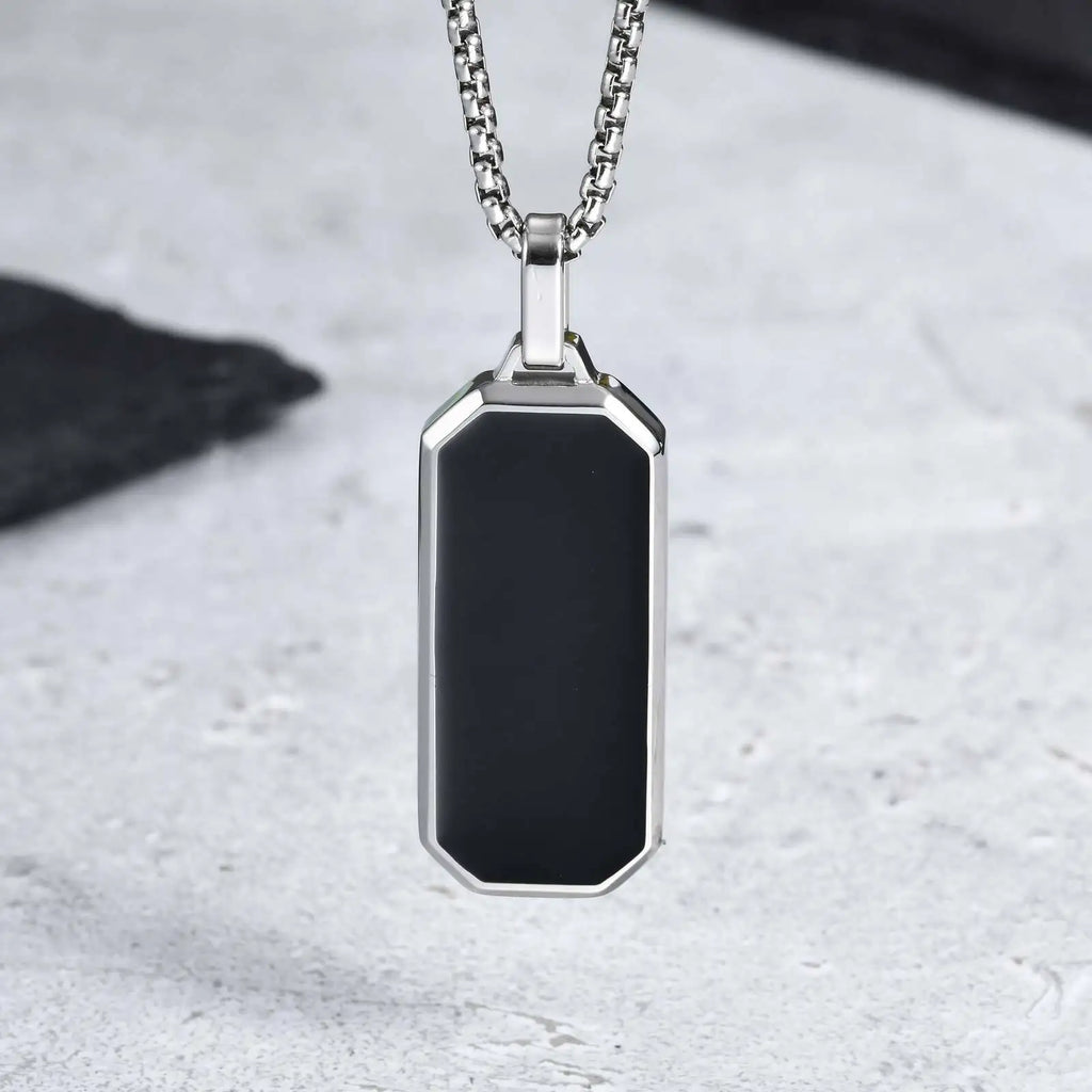Geometric Black Bar Pendant – Waterproof Stainless Steel Necklace for Men