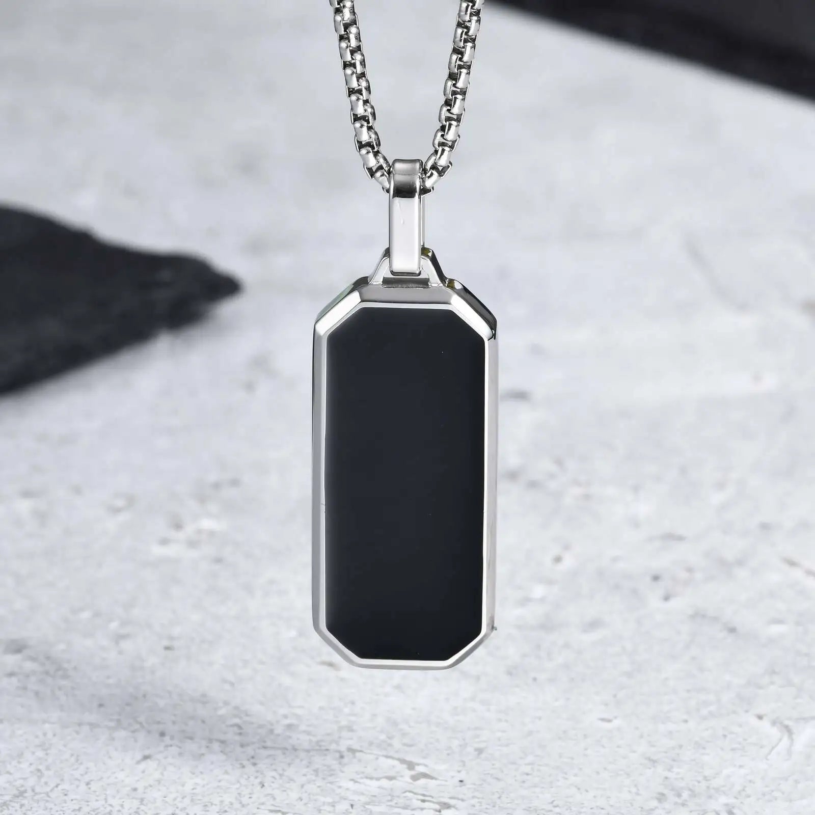 Geometric Black Bar Pendant – Waterproof Stainless Steel Necklace for Men