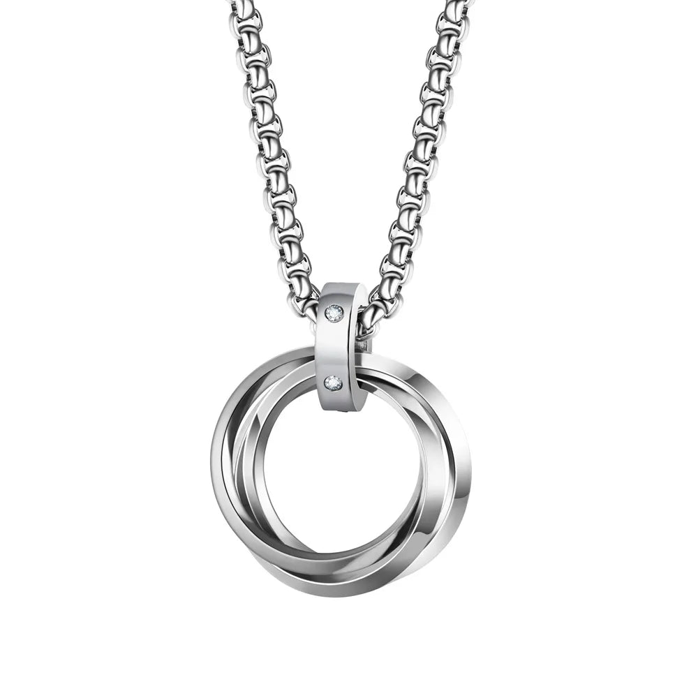 Triple Ring Pendant Necklace – Titanium Steel Hip-hop Chain for Men