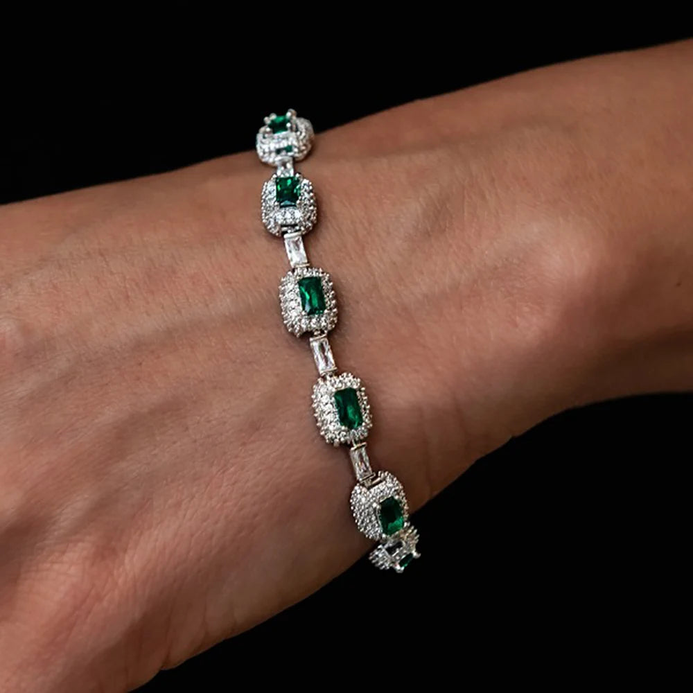 Royal Emerald & Diamond Cut Bracelet – White Gold Finish