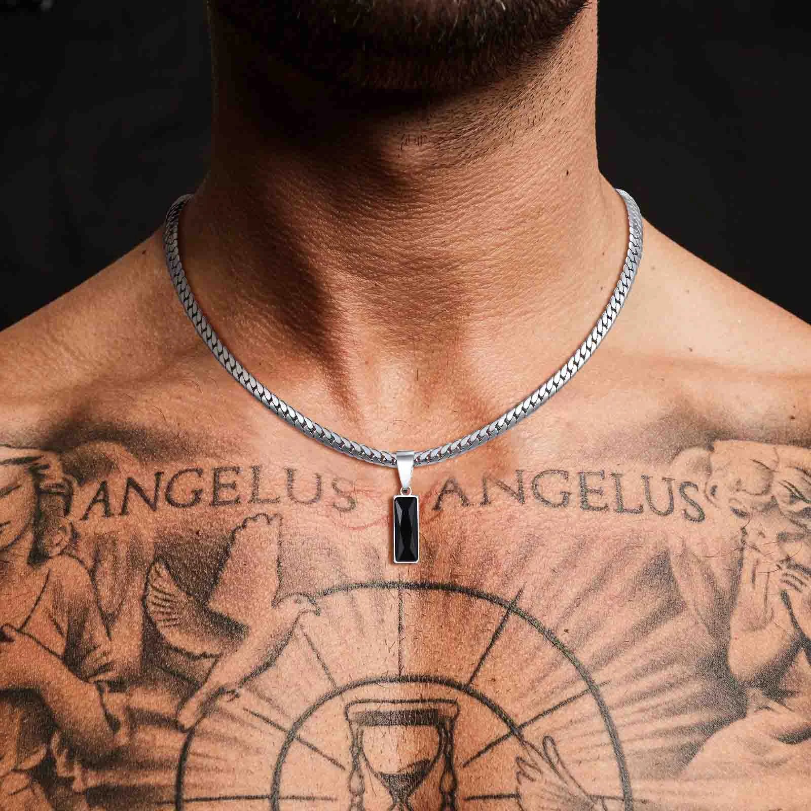 Minimalist Geometric Black Pendant – Stainless Steel Square Necklace for Men & Women