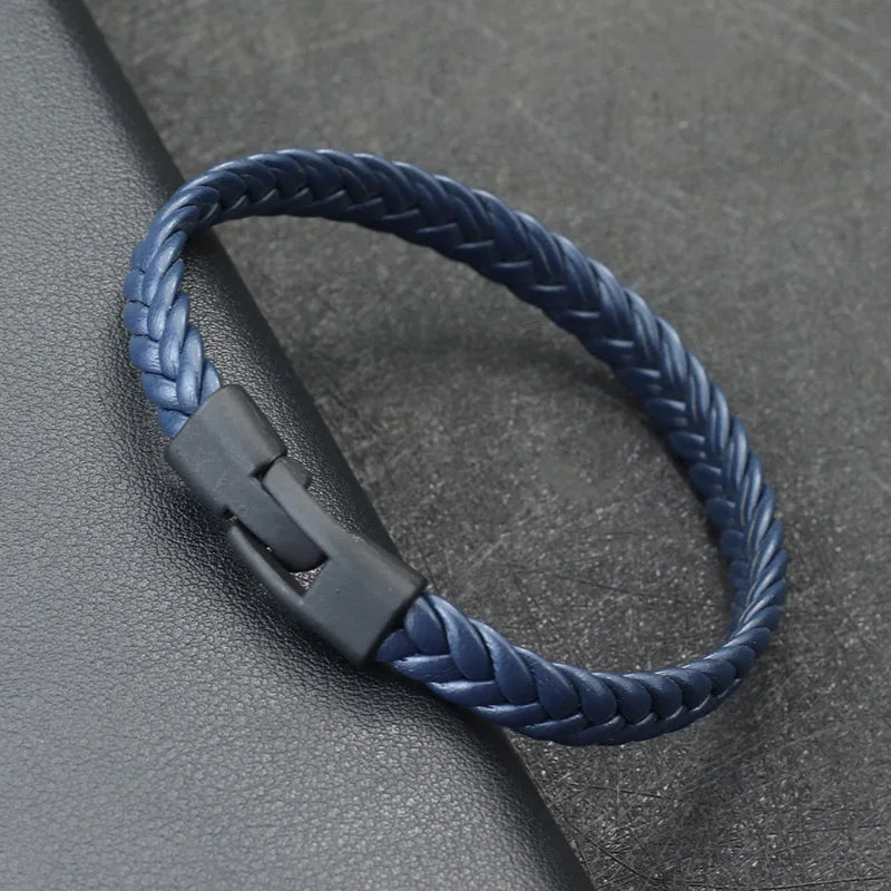 Classic Woven Leather Bracelet – Matte Black Buckle
