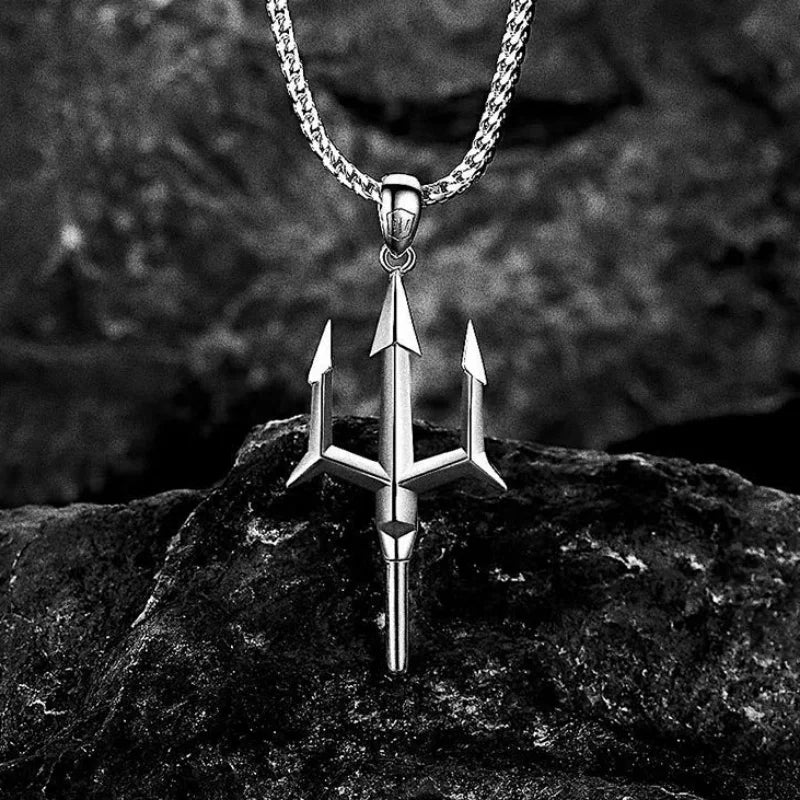 Poseidon’s Trident Pendant – Mythical Stainless Steel Necklace for Men