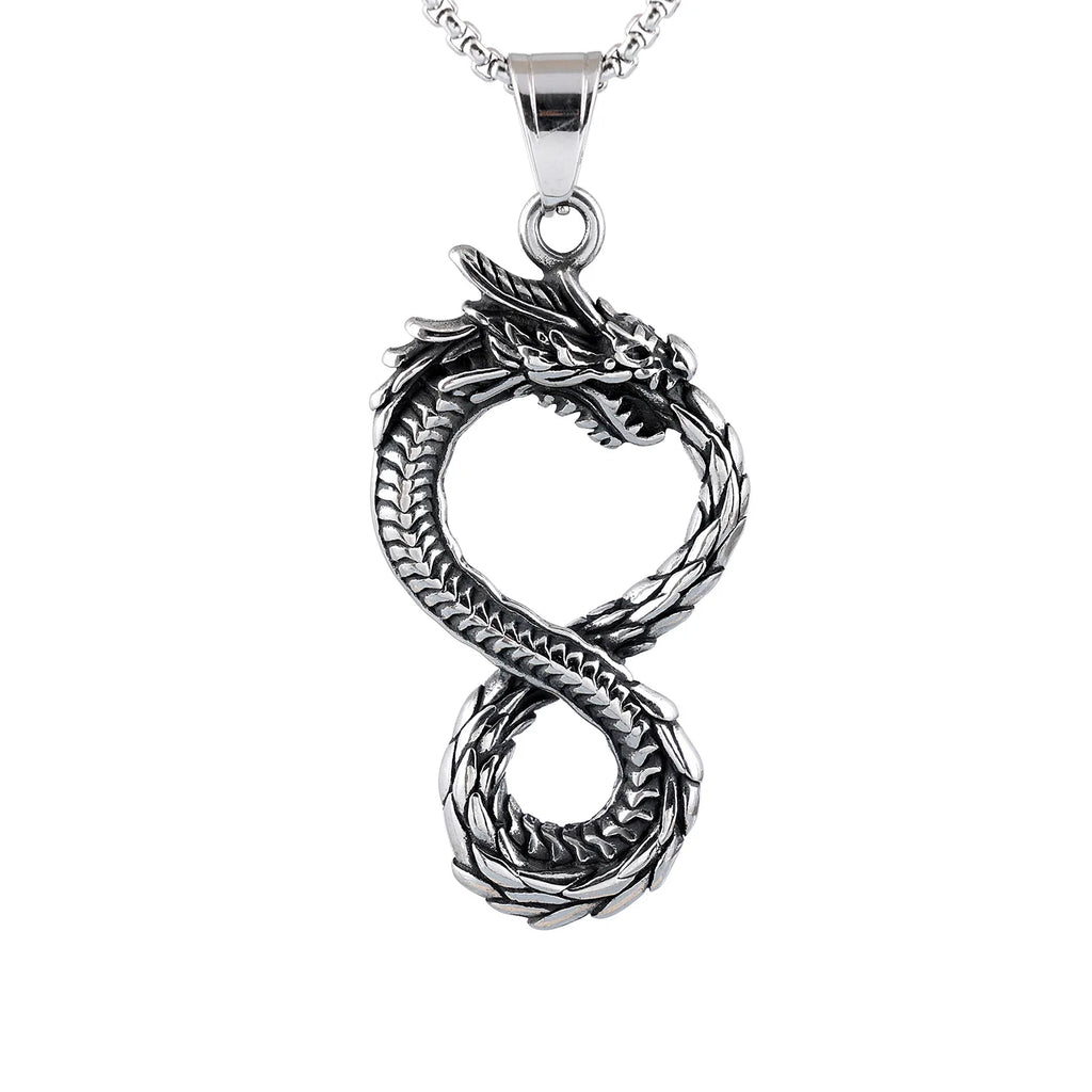 Infinity Dragon Pendant – Vintage Norse Necklace for Men