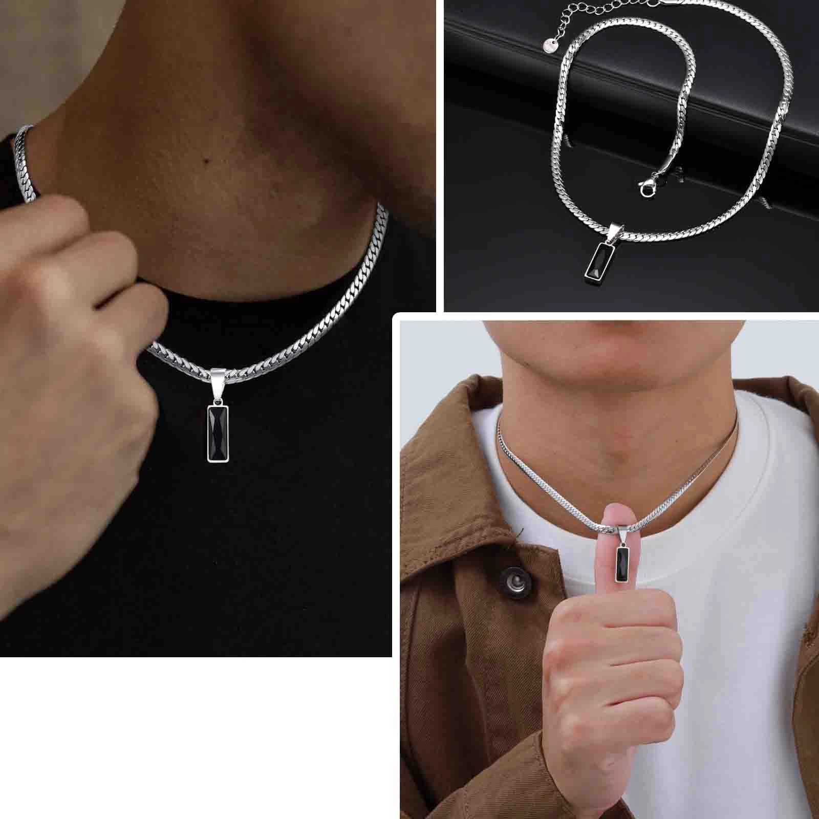 Minimalist Geometric Black Pendant – Stainless Steel Square Necklace for Men & Women