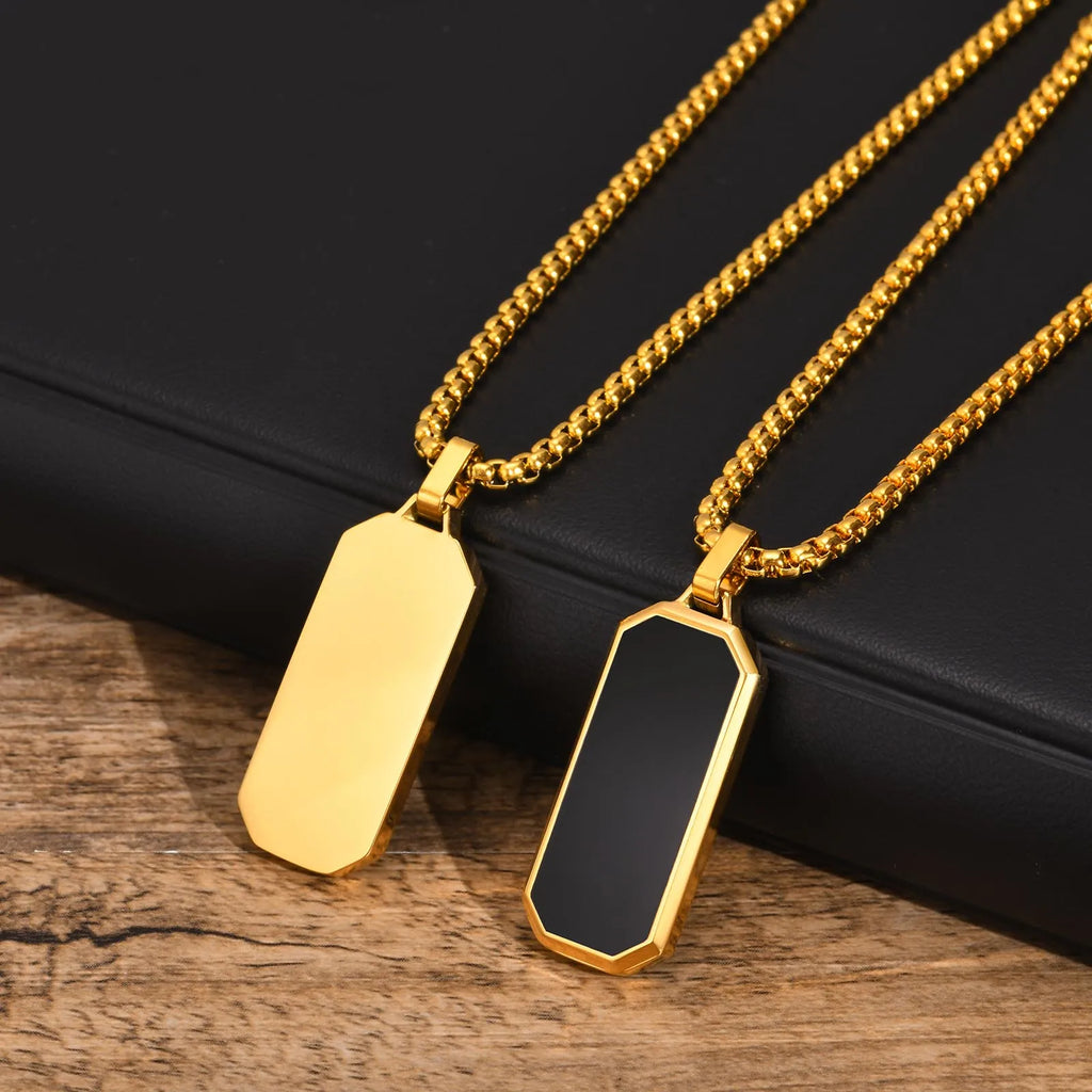 Geometric Black Bar Pendant – Waterproof Stainless Steel Necklace for Men