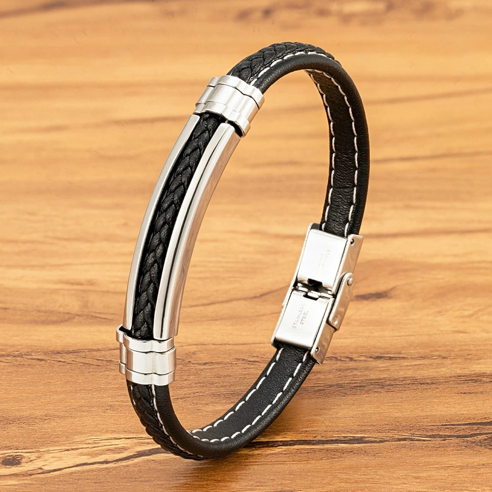 Classic Steel Bar Leather Bracelet – Sleek Everyday Design | Gravín Daily