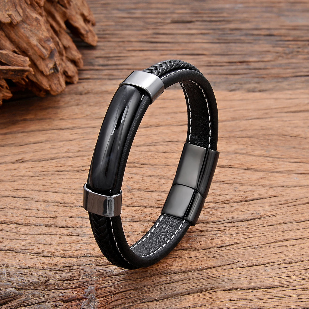 Gravín Aether – Leather Bracelet with Natural Stone Inlay