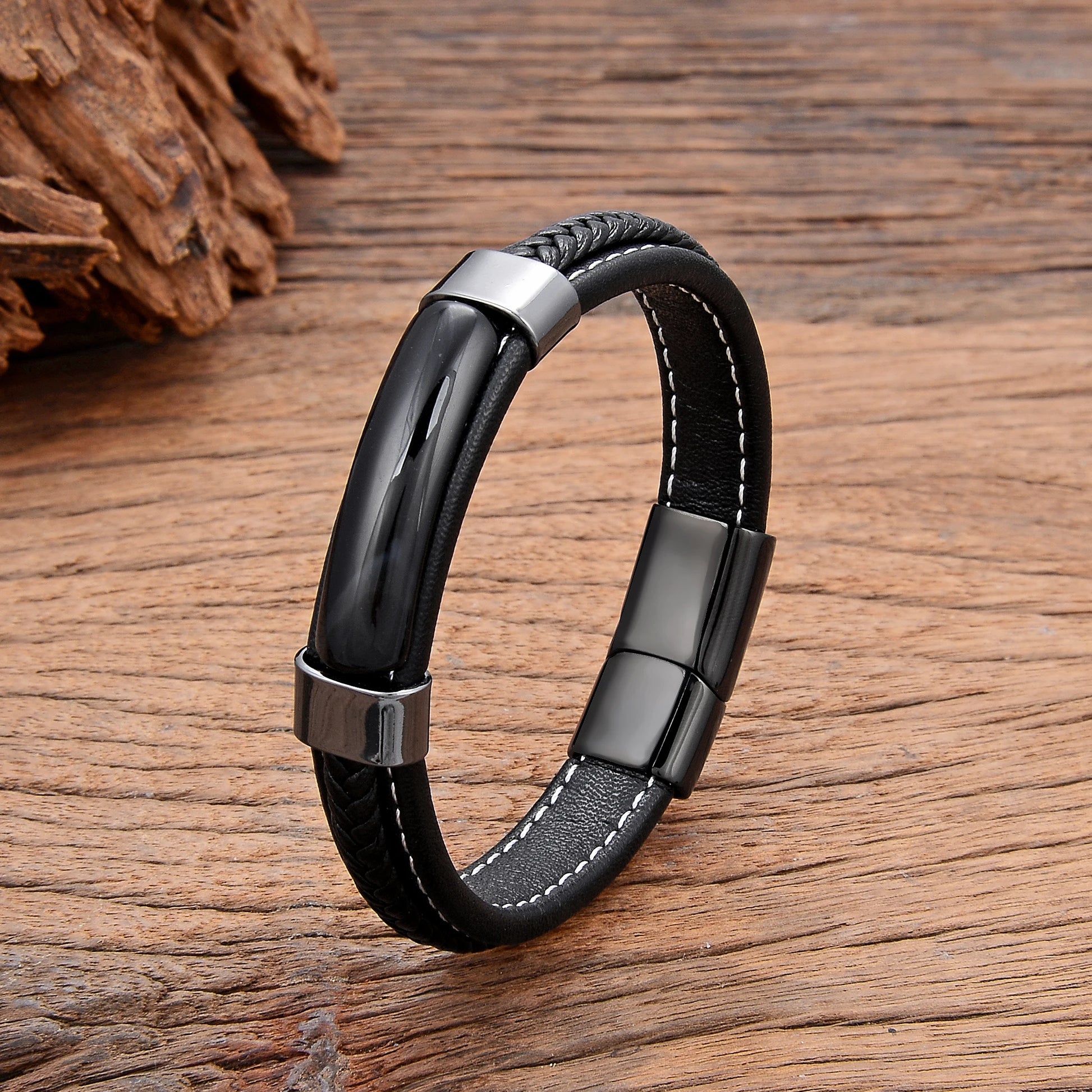 Gravín Aether – Leather Bracelet with Natural Stone Inlay