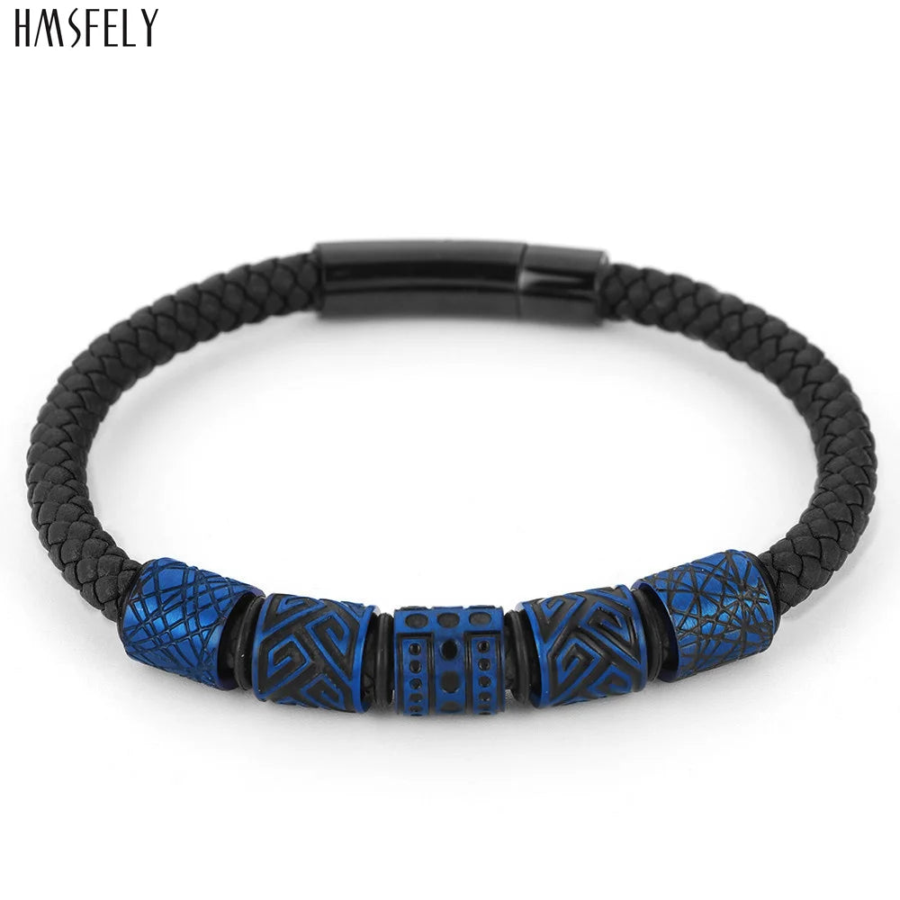 Gravín Tribal Bead Bracelet – Braided Leather & Steel Core