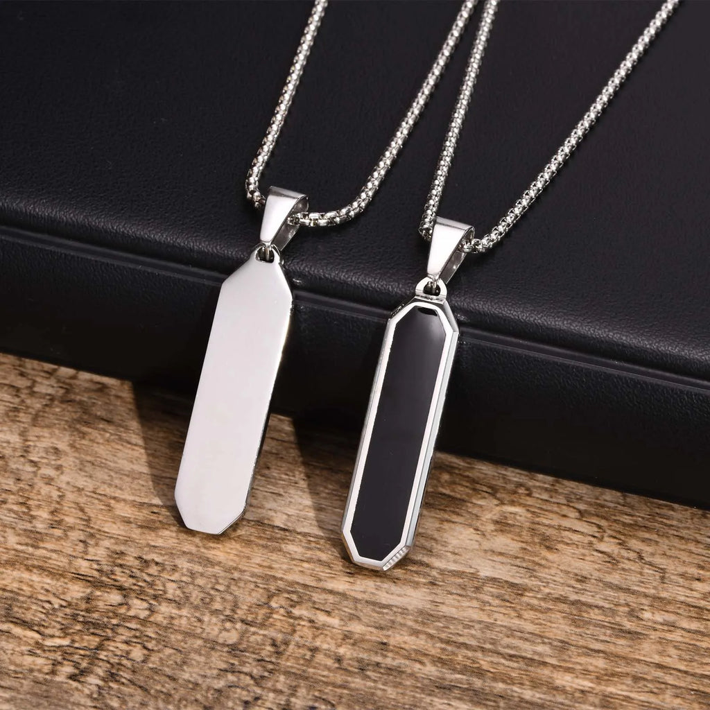 Geometric Black Bar Pendant – Waterproof Stainless Steel Necklace for Men
