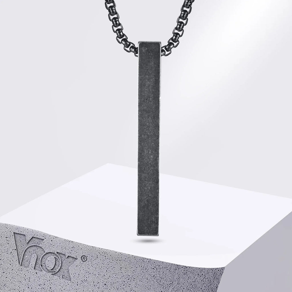 Minimalist Vertical Bar Necklace – Retro Stainless Steel Long Pendant for Men