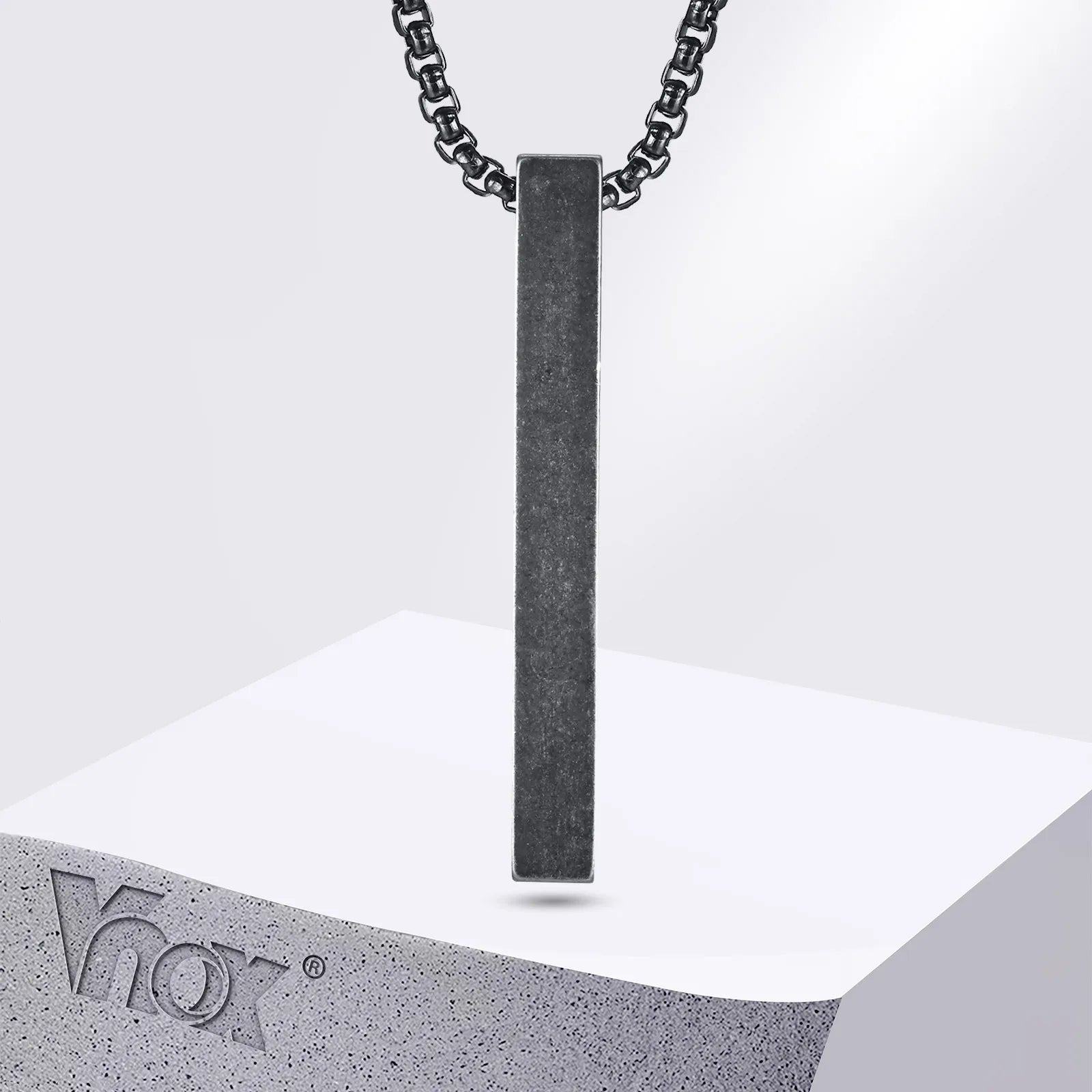 Minimalist Vertical Bar Necklace – Retro Stainless Steel Long Pendant for Men