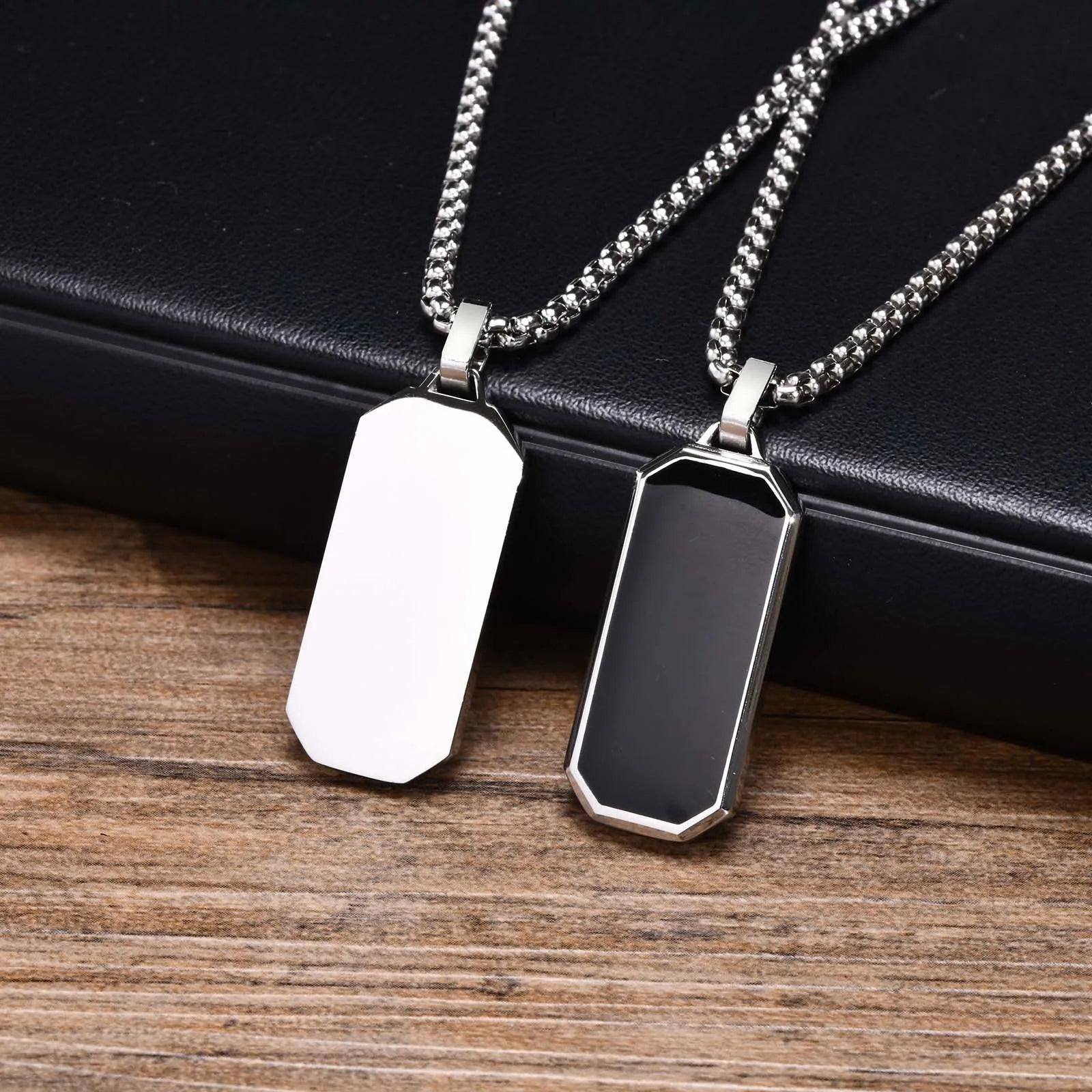 Geometric Black Bar Pendant – Waterproof Stainless Steel Necklace for Men