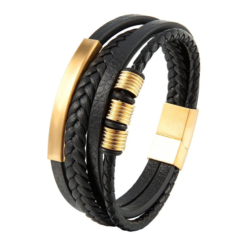 Gravín Steel Grip Leather Bracelet