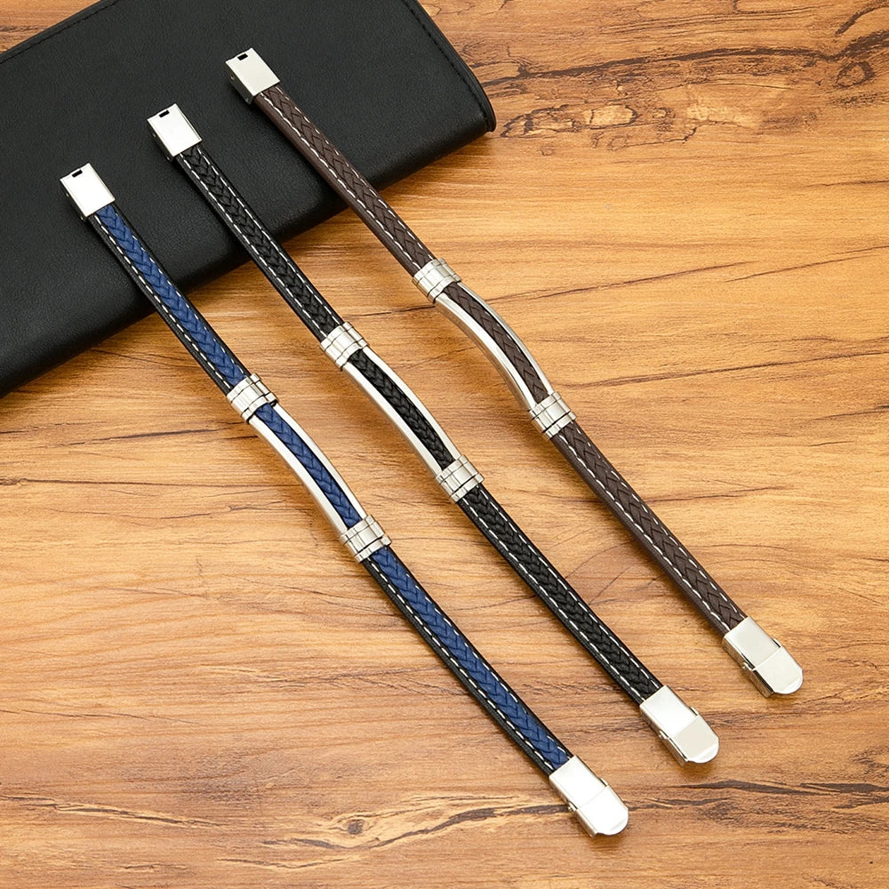 Classic Steel Bar Leather Bracelet – Sleek Everyday Design | Gravín Daily