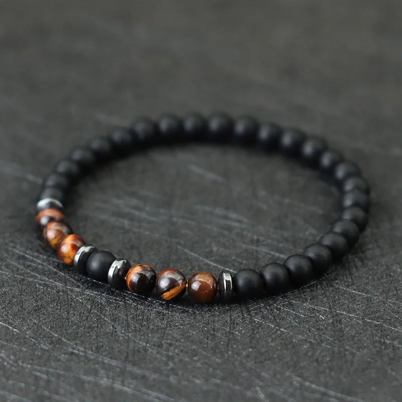 Noter | Minimalist 6mm Stone Beaded Bracelet – Onyx, Hematite, and Tiger’s Eye